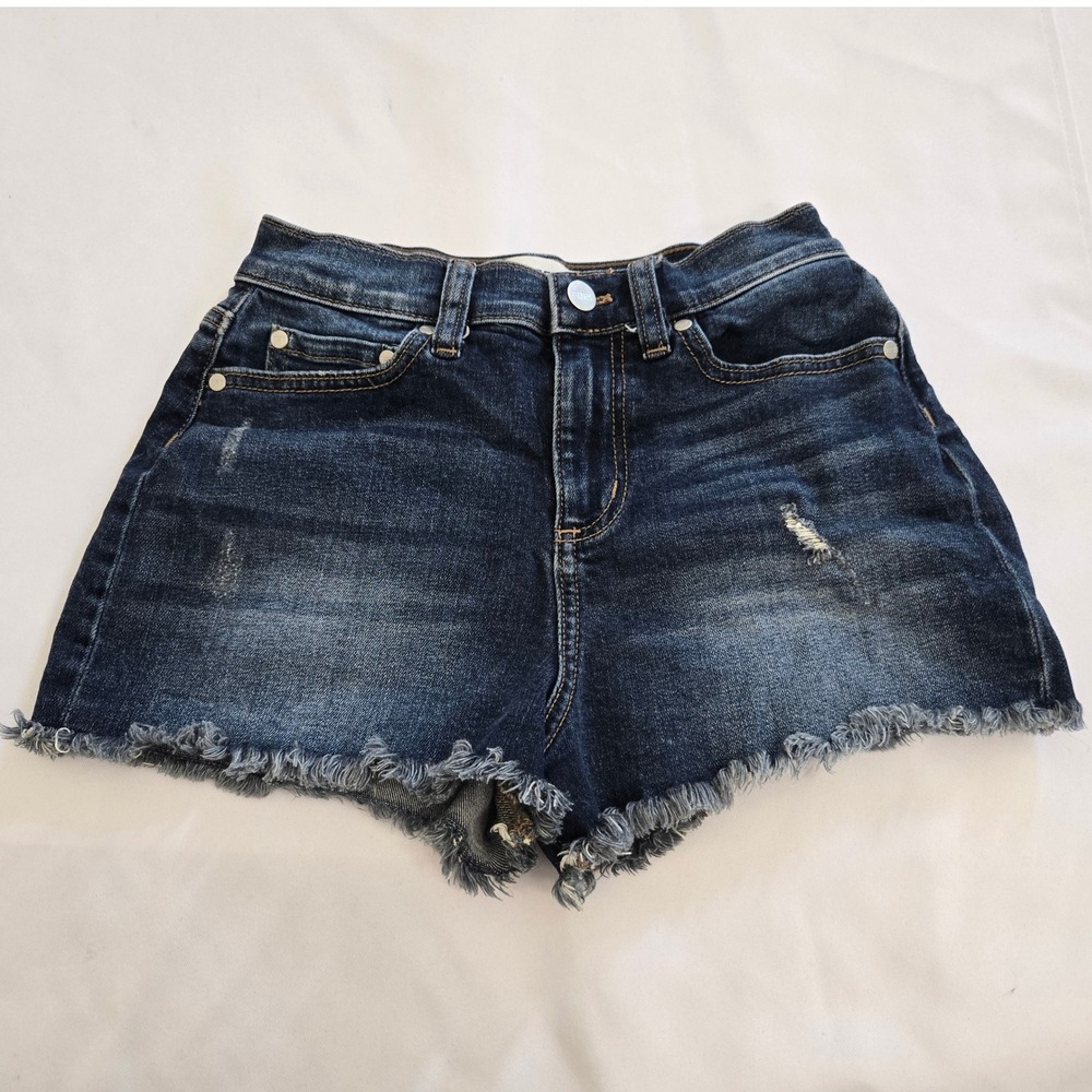 PINK Victoria's Secret Denim Shorts Frayed‎ Hem Distressed Dark Wash Size 0 Y2K
